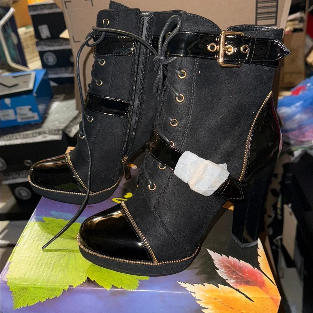 Italina Black and Gold Heeled Boots - Picture 3 of 4